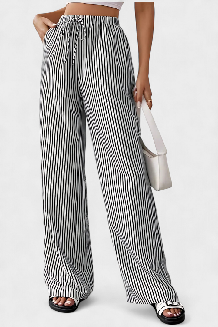 Nuria | Pantalones Rectos Ligeros con Cintura Ajustable a Rayas
