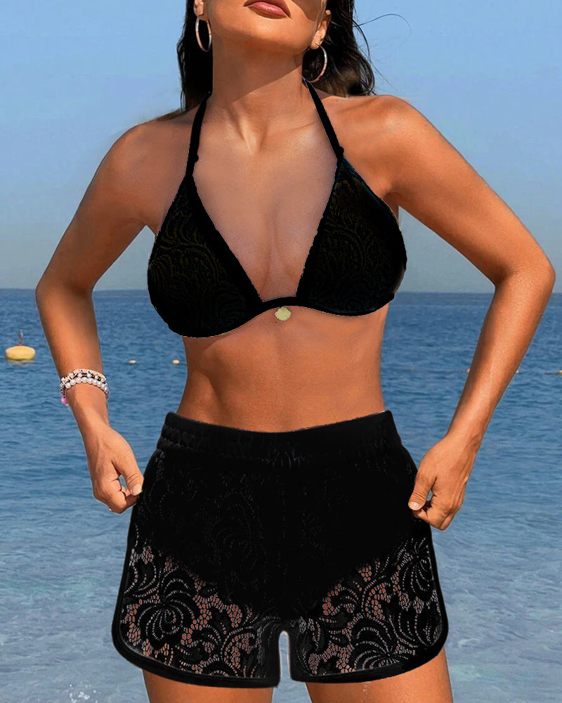 Aqua Desire | Elegant solid lace bikini