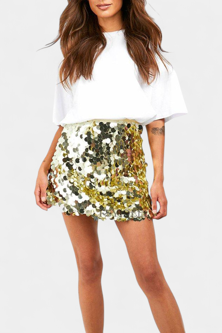 Veena Falda Mini de Lentejuelas en Negro, Dorado o Plata