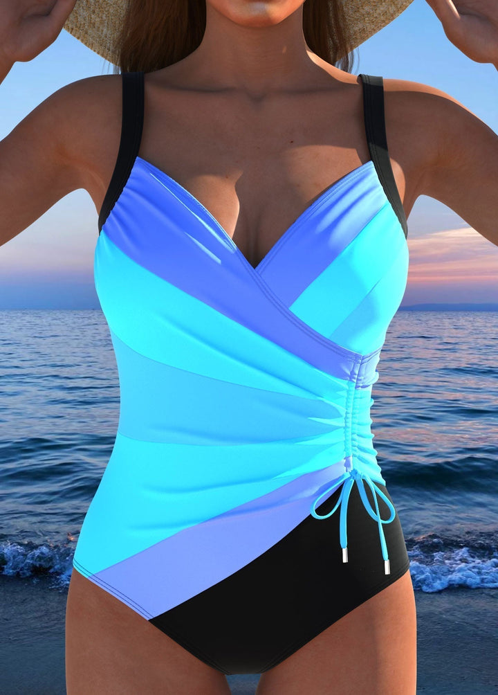 Aqua Queen | Luxury swimsuit with cross neckline and multicolor print