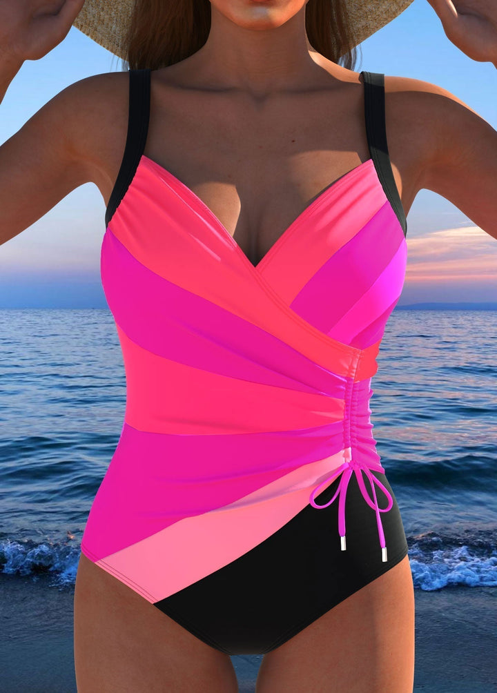 Aqua Queen | Luxury swimsuit with cross neckline and multicolor print