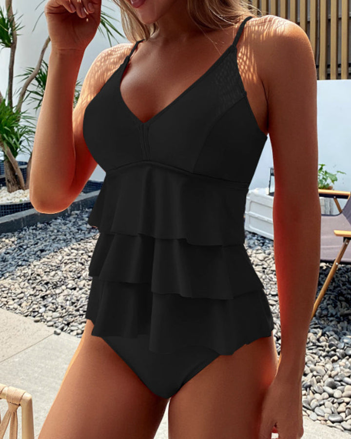 Salt &amp; Sun | Solid swimsuit with elegant ruffles