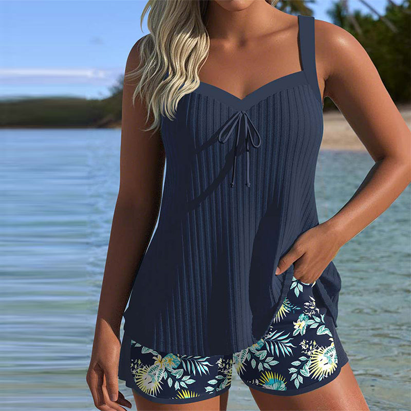 Paradise Glow | Striped tankini with two-piece bottoms