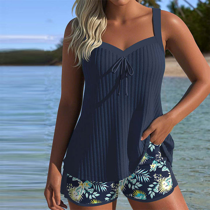 Paradise Glow | Striped tankini with two-piece bottoms