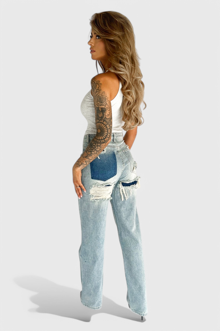 Roxy Jeans Vintage Desgastados de Cintura Alta