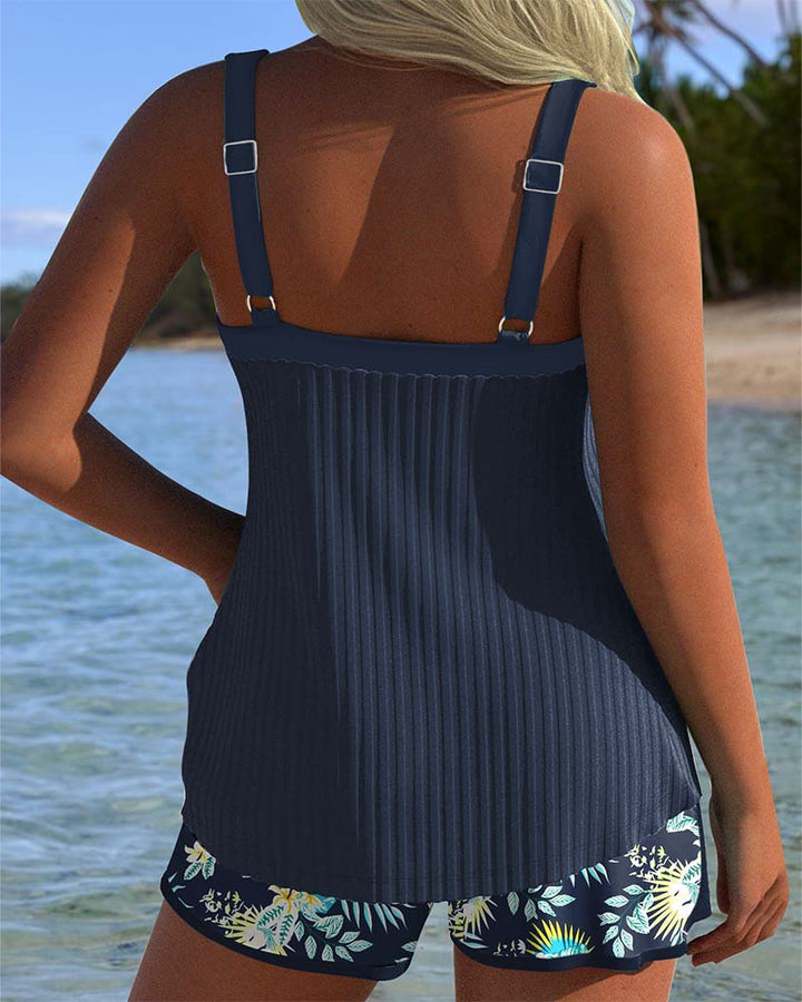 Paradise Glow | Striped tankini with two-piece bottoms