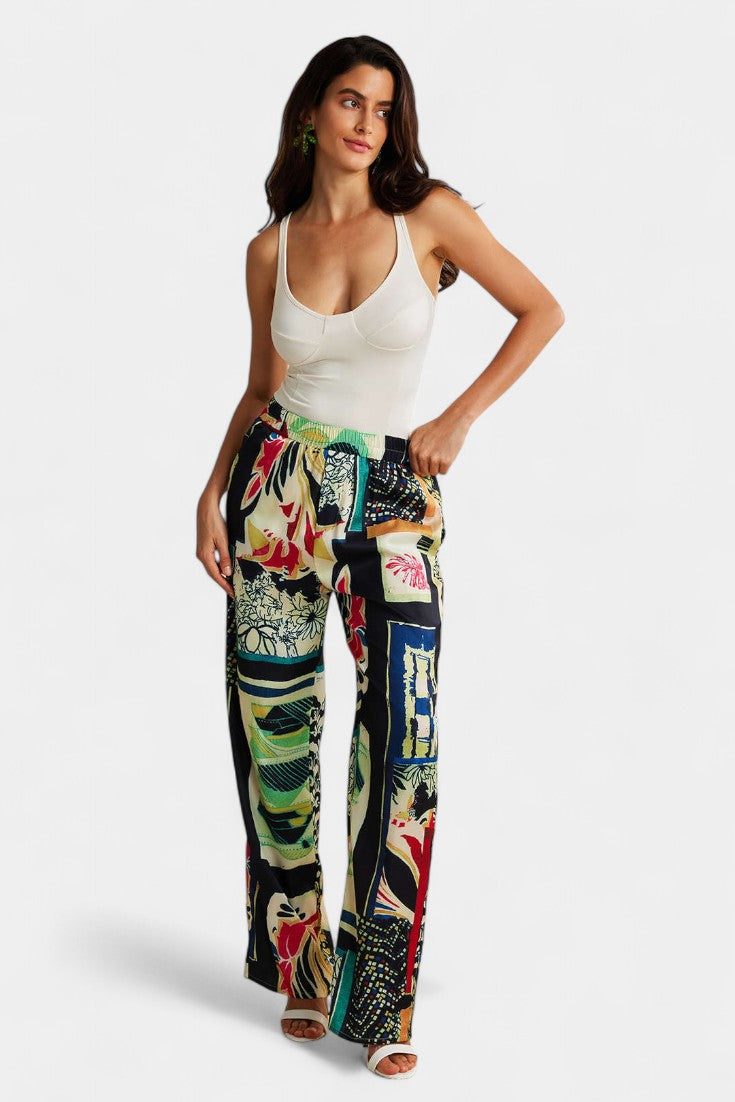 Arce | Pantalones Rectos de Cintura Alta con Estampado Floral
