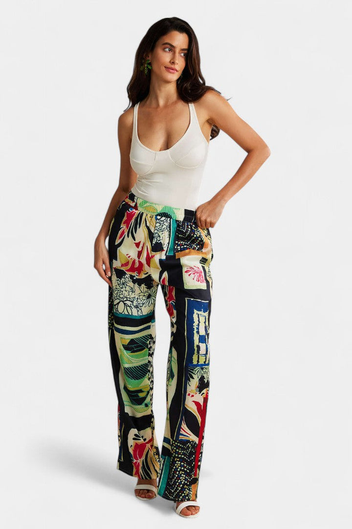 Arce | Pantalones Rectos de Cintura Alta con Estampado Floral