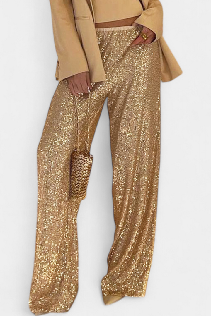 Elva | Pantalones de Lentejuelas de Cintura Alta y Corte Holgado